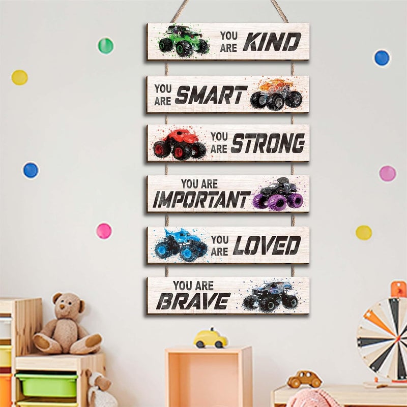 HIWERAN 6 Pcs Racing Car Decor Kids Room Decor Plaque Sign, Inspirational Racing Car Wall Art Decor for Teens Bedroom Princess Toddler Room, Works of Art Made of Wood, Works of Art of Wood, Placards of Woods - Image 4